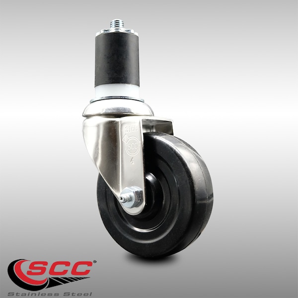 4 Inch 316SS Soft Rubber Wheel Swivel 1-7/8 Inch Expanding Stem Caster SCC